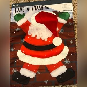 Christmas Garden Flag 12.5"x18" 3D Santa Smashed On Door